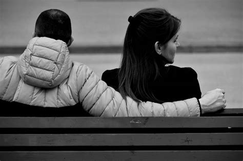 Boyfriend Couple Girlfriend Hug Bench Togetherness Affection Image