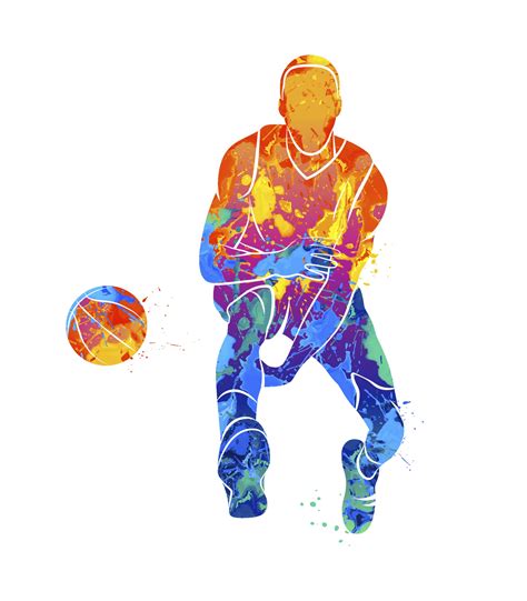 Abstract Basketball Player With Ball From Splash Of Watercolors Vector