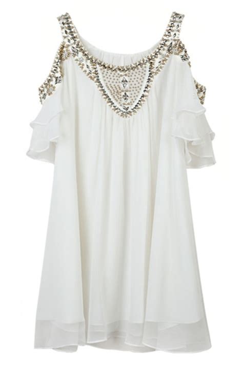 Dress White Dress Pretty Homecoming Semi Formal Flowy Shift Dress