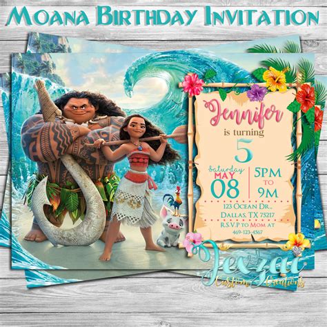 Moana Birthday Invitation Princess Moana Birthday Disney Etsy