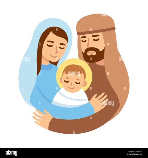 Navidad Ilustración Con María Y José Abrazando El Niño Jesús Lindo Y