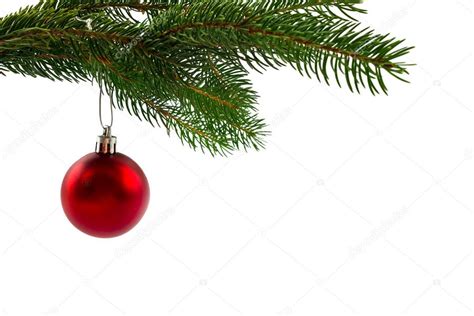 Pine Branches With Christmas Ornaments On White ⬇ Stock Photo Image By