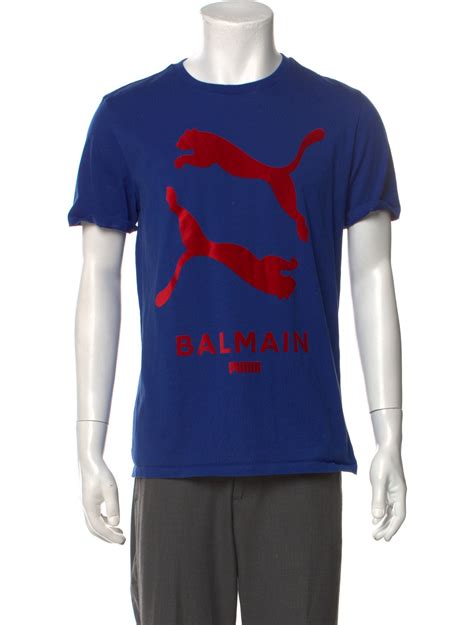 Balmain X Puma Graphic Print Crew Neck T Shirt Blue T Shirts Clothing Bpaul20215 The Realreal