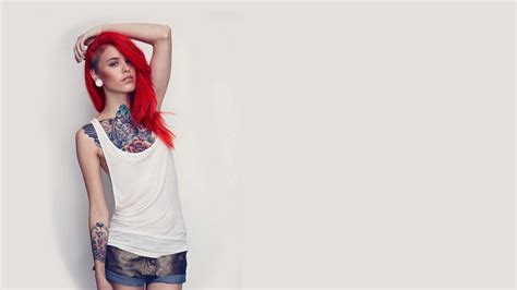 X Redhead Elizabeth Marxs Blue Eyes Purple Hair Tattoos Tattoo