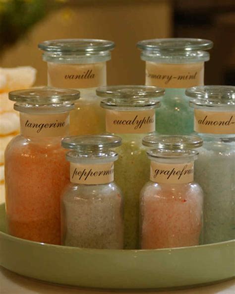 Bath salts can be found in several stores but it is the cheapest to make yourself, plus it is easily customized to your favorite scents and colors. Homemade Bath Salts & Video | Martha Stewart