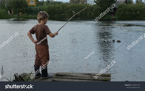 Back View Little Boy Fishing Pond Stock Photo 1766601797 Shutterstock