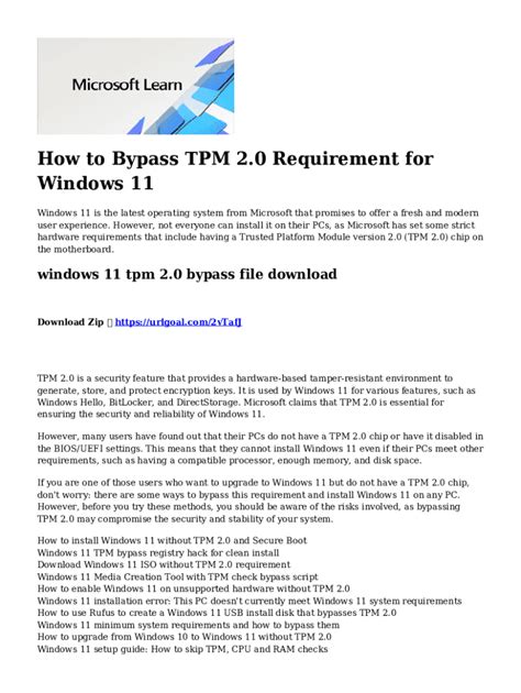 Fillable Online Youll Be Able To Bypass Windows 11 Tpm 20 Requirement Fax Email Print Pdffiller