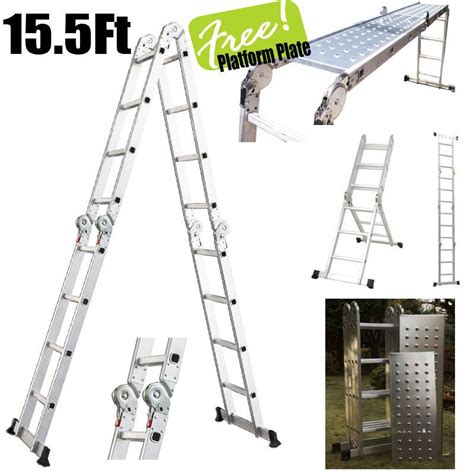 155 Platform Multi Purpose Folding Aluminum Ladder W 2 Free Plate