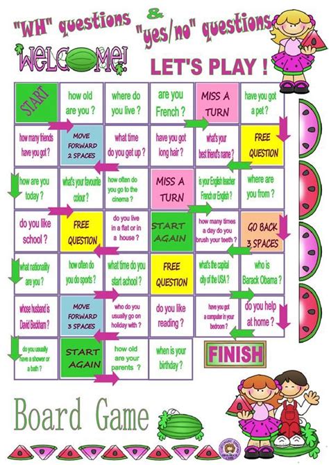 Questions Board Game Printable Board Games English Games For Kids