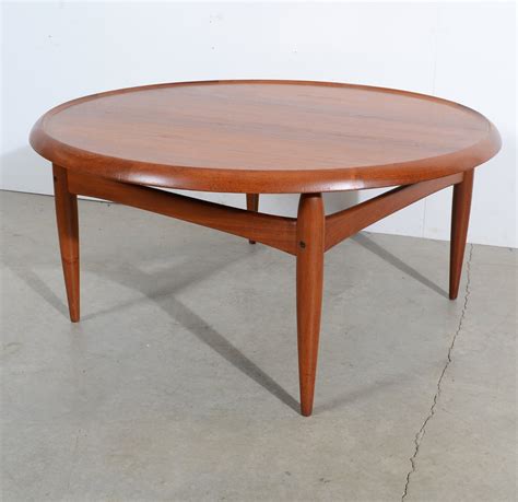 Flip Top Danish Modern Round Teak Coffee Table Teak Tray Table