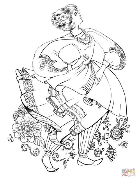 Dancing Woman in a Folk Costume coloring page | Free Printable Coloring