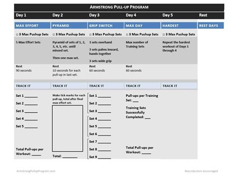 The Armstrong Pullup Program Tracker Is A One Page Visual Guide To The
