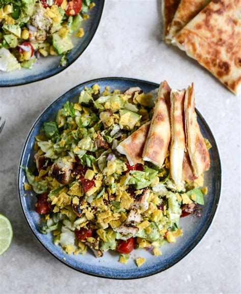 Chopped Chicken Taco Salads With Cheese Quesadilla Strips
