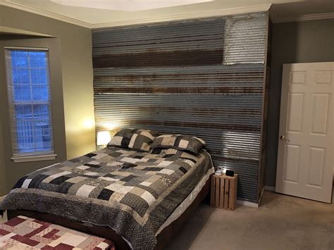 Corrugated Metal Sheets As Accent Wall In Master Bedroom Interior
