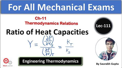 Ratio Of Heat Capacities Thermodynamic Relations Engineering