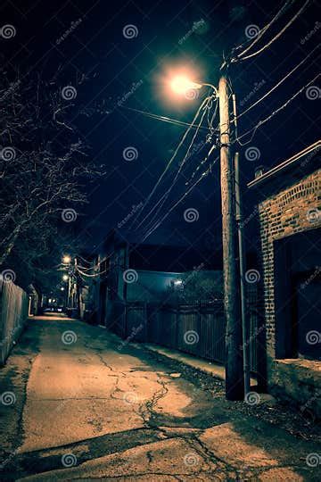 Dark Empty Scary Urban City Street Alley At Night Stock Photo Image