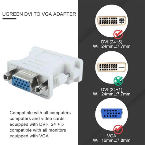 2x dvi i male analog 24 5 to vga female 15 pin connector adapter desktop pcs ebay