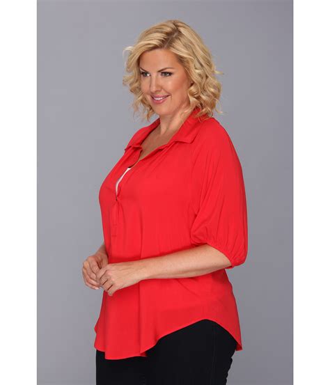 Karen Kane Plus Plus Size Blouson Sleeve Top W Placket In Red Flm Lyst