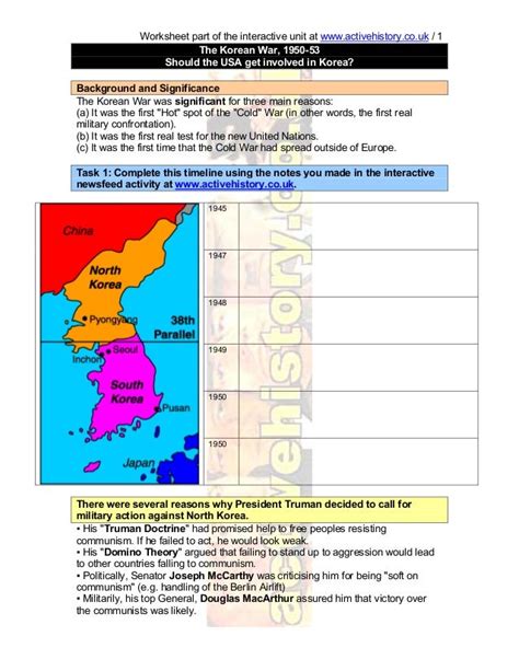 Korean War 1950 To 1953 Map Worksheet Printable Word Searches