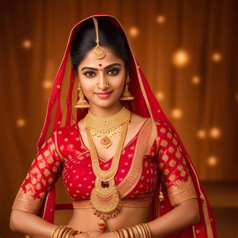 Premium Photo A Woman In A Red Sari With Gold Jewelry And A Red Sari