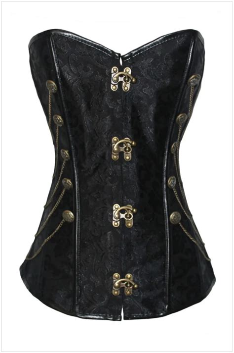 Free Shipping Gothic Black Spiral Steel Boned Steampunk Overbust Corset