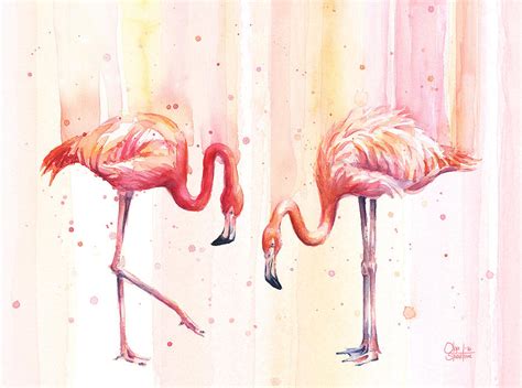 Two Flamingos Watercolor Painting By Olga Shvartsur Fine Art America