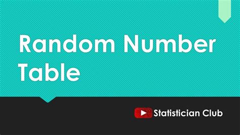 Random Number Table Youtube