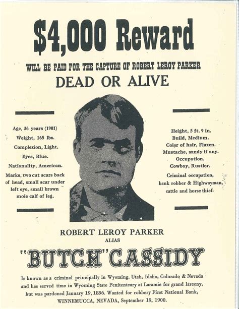 Butch Cassidy Wanted Poster Etsy