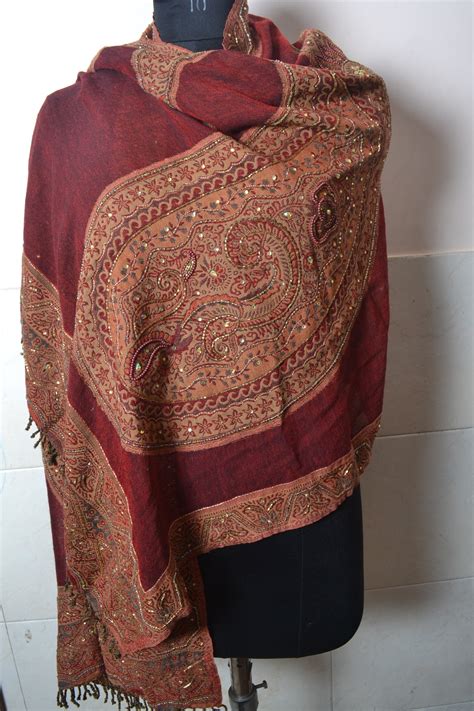 Jamavar Beaded Embroidered Shawl Kashmiri Cashmere Pashmina Etsy