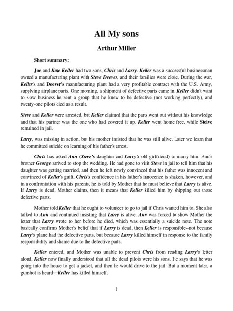 All My Sons Analysis And Questions Pdf
