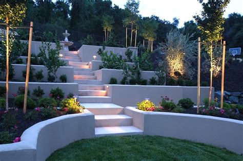 Terraced Hillside Stucco Walls Retaining And Landscape Wall