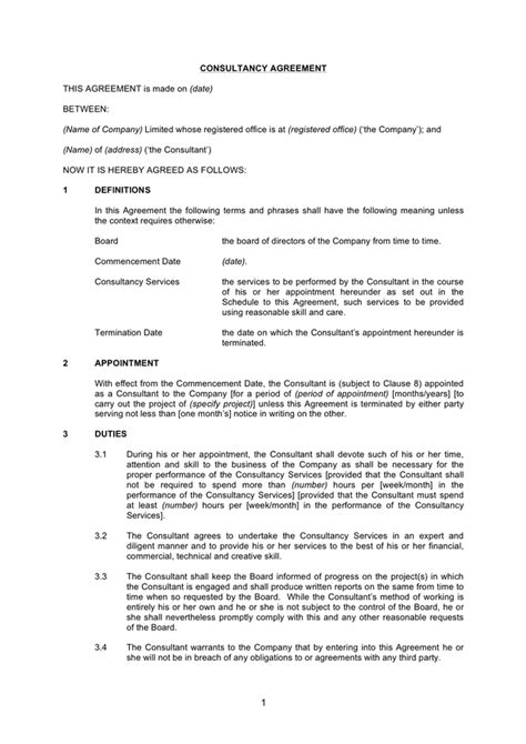 Consultancy Agreement Uk In Word And Pdf Formats