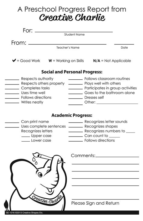 Notes From Teachers Preschool Progress Report Creative Shapes Etc