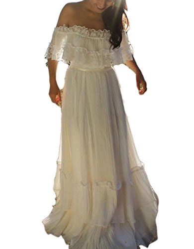 Veilace Womens Bohemian Wedding Dress Off The Shoulder Lace Chiffon