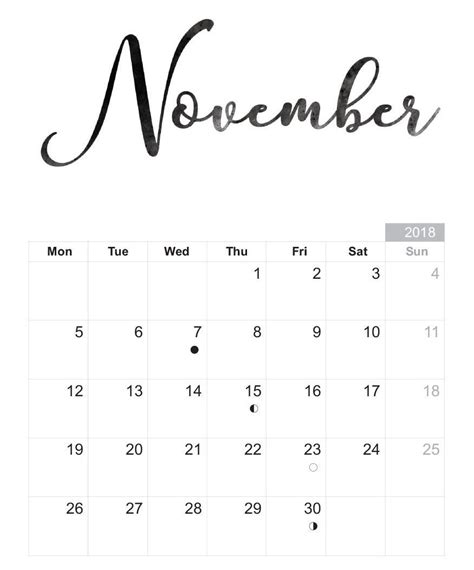 Printable Calendar November 18 Calendar Printables Free Templates