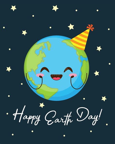 Happy Earth Day Greeting Card With Planet In Birthday Hat Stock Vector