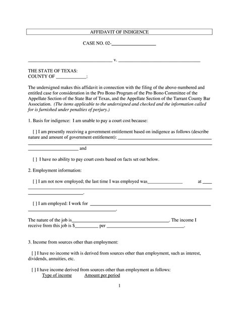 Affidavit Of Indigency Form Fill Out And Sign Printable Pdf Template