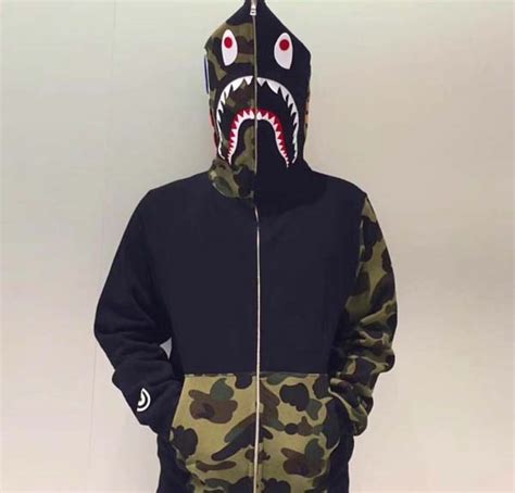 Shop bape hoodies and sweatshirts designed and sold by artists for men, women, and everyone. Half Camo Pocket Full Zip Bape Shark Hoodie | Dopestudent