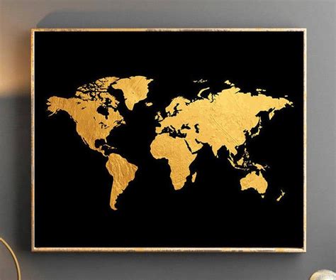 Gold World Map World Map Wall Art Gold World Map Poster Golden World