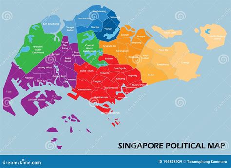 Singapore Political Map Divide By State Colorful Outline Simplicity