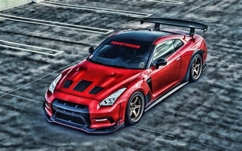 8.7 1920x1080 54805 nissan, авто, спорткар. Download wallpapers Nissan GT-R, HDR, R35, tuning, parking ...