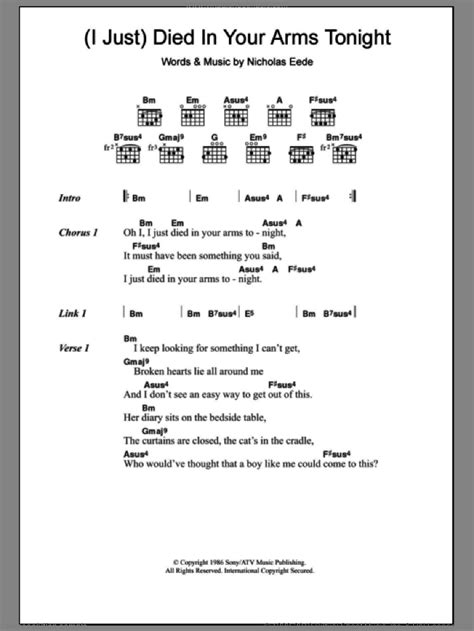 Cutting Crew I Just Died In Your Arms Tekst - Crew - (I Just) Died In Your Arms Tonight sheet music for guitar (chords)