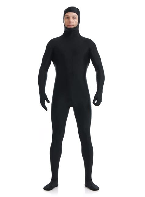 spandex open face full bodysuit nylon hooded black zentai suit men lycra suits catsuits second