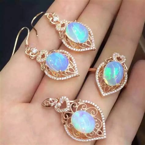 Natural Red Garnet Gem Jewelry Sets Natural Multicolor Opal Ring