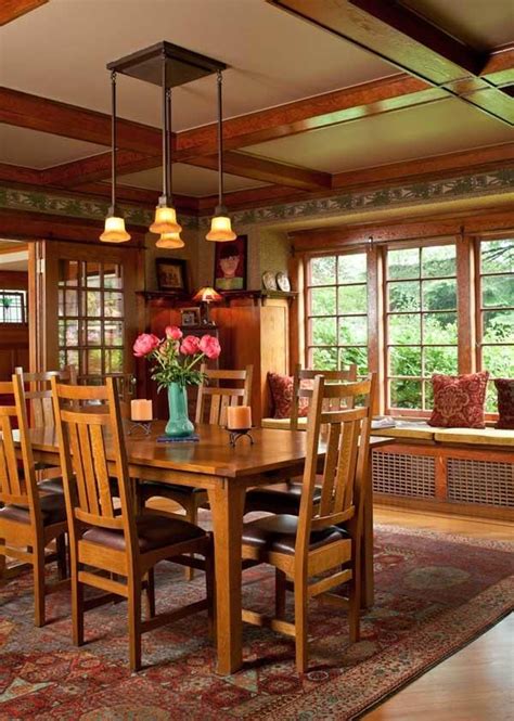 Features an large arts & crafts stickley furniture 'boat shaped' extending cherry dining table. A Refined Bungalow in Portland - Old House Journal ...