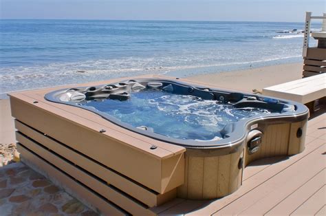 Hot Tub Set In Deck With An Ocean View Hot