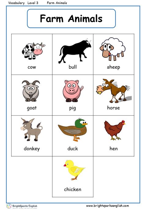 Farm English Animals Vocabulary Worksheet English Treasure Trove