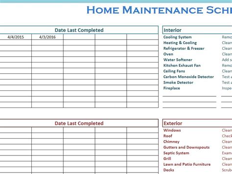 Home Maintenance Excel Template