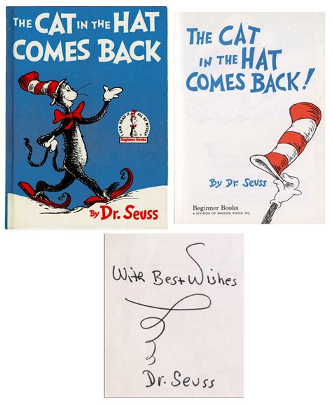 Lot Detail Dr Seuss Signed The Cat In The Hat Comes Back Bold