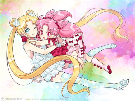 Nightcat Chibi Usa Tsukino Usagi Bishoujo Senshi Sailor Moon Redrawn 2girls Blonde Hair
